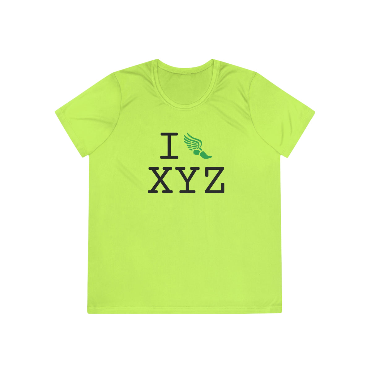 I Run women's athletic T, green logo