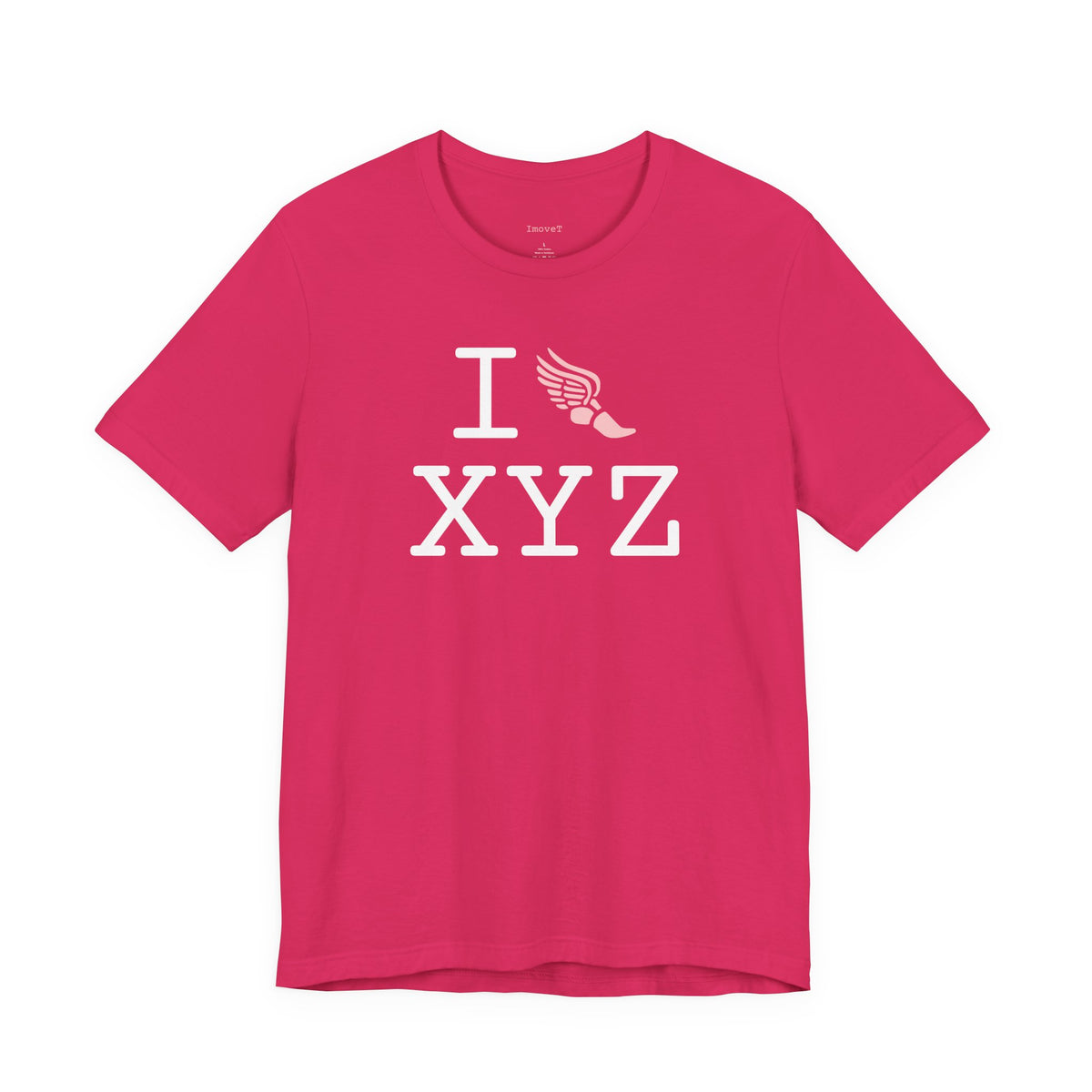 I Run unisex T, pink logo