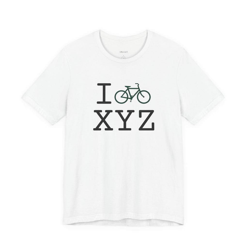 I Bike ___ unisex T, dark green bike