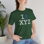I Hike unisex T, light blue hiker