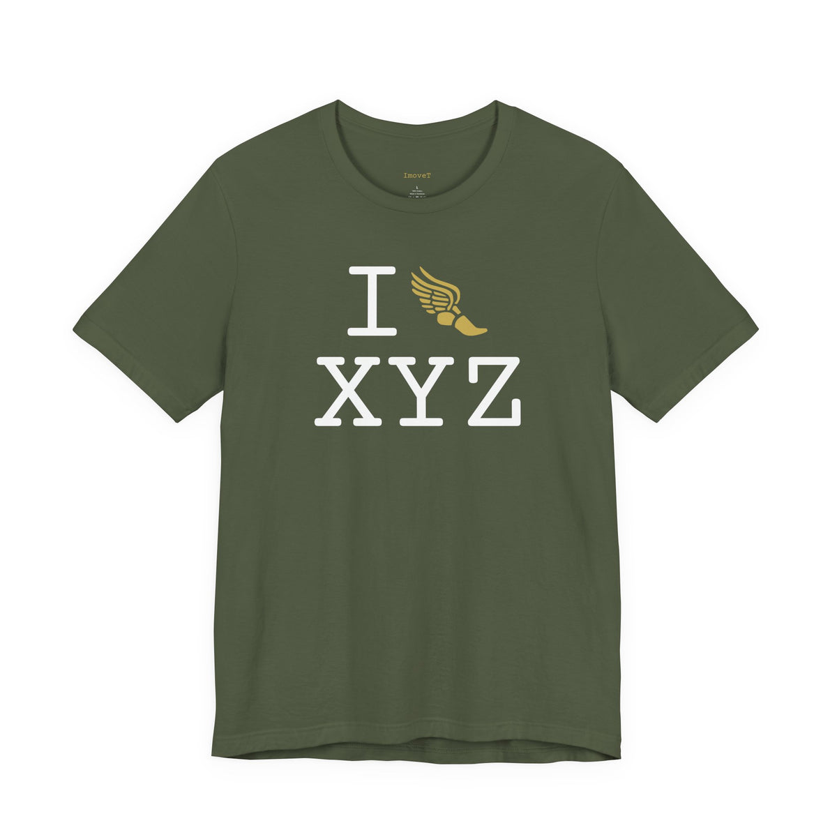 I Run unisex T, gold logo