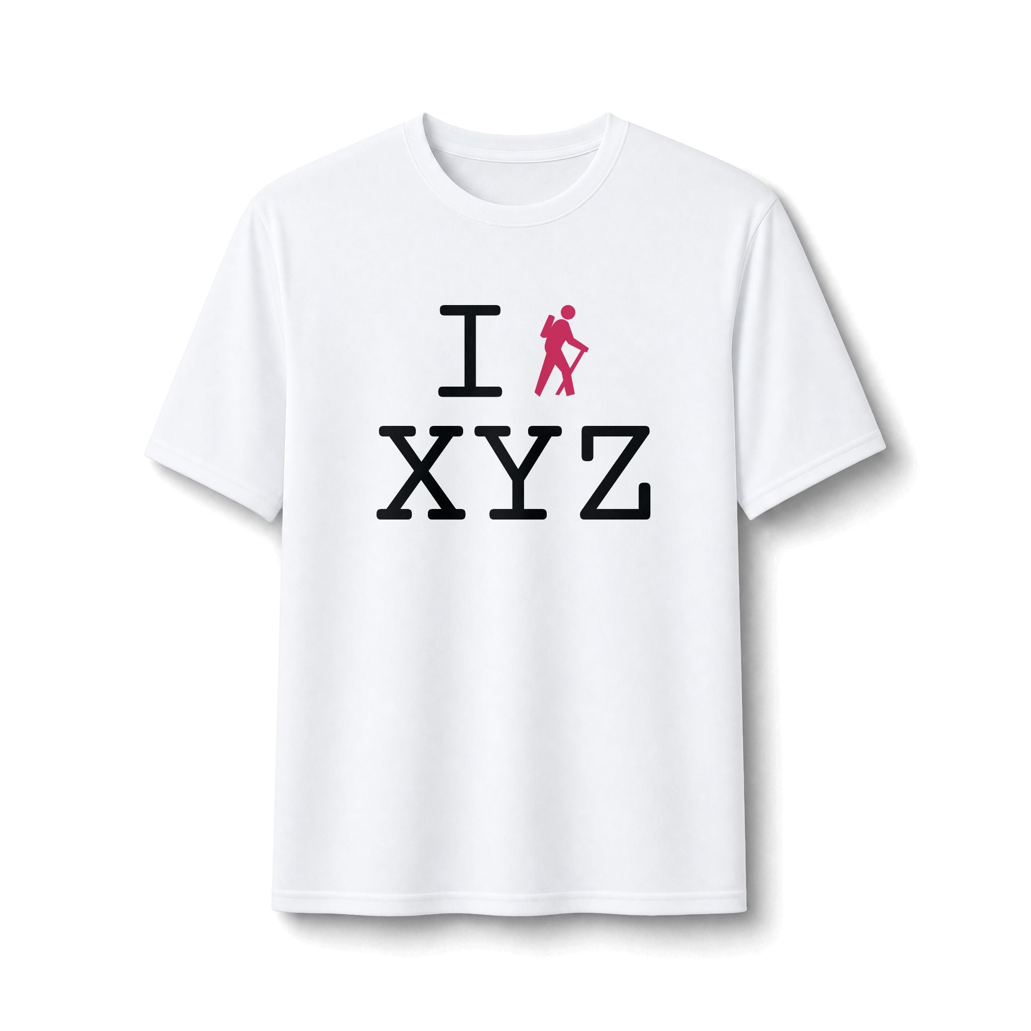 "I Hike ___" athletic T, hot pink hiker