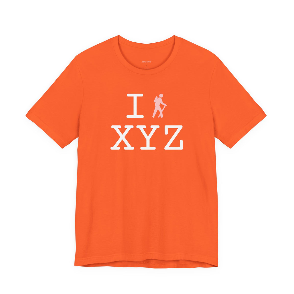 I Hike unisex T, pink hiker