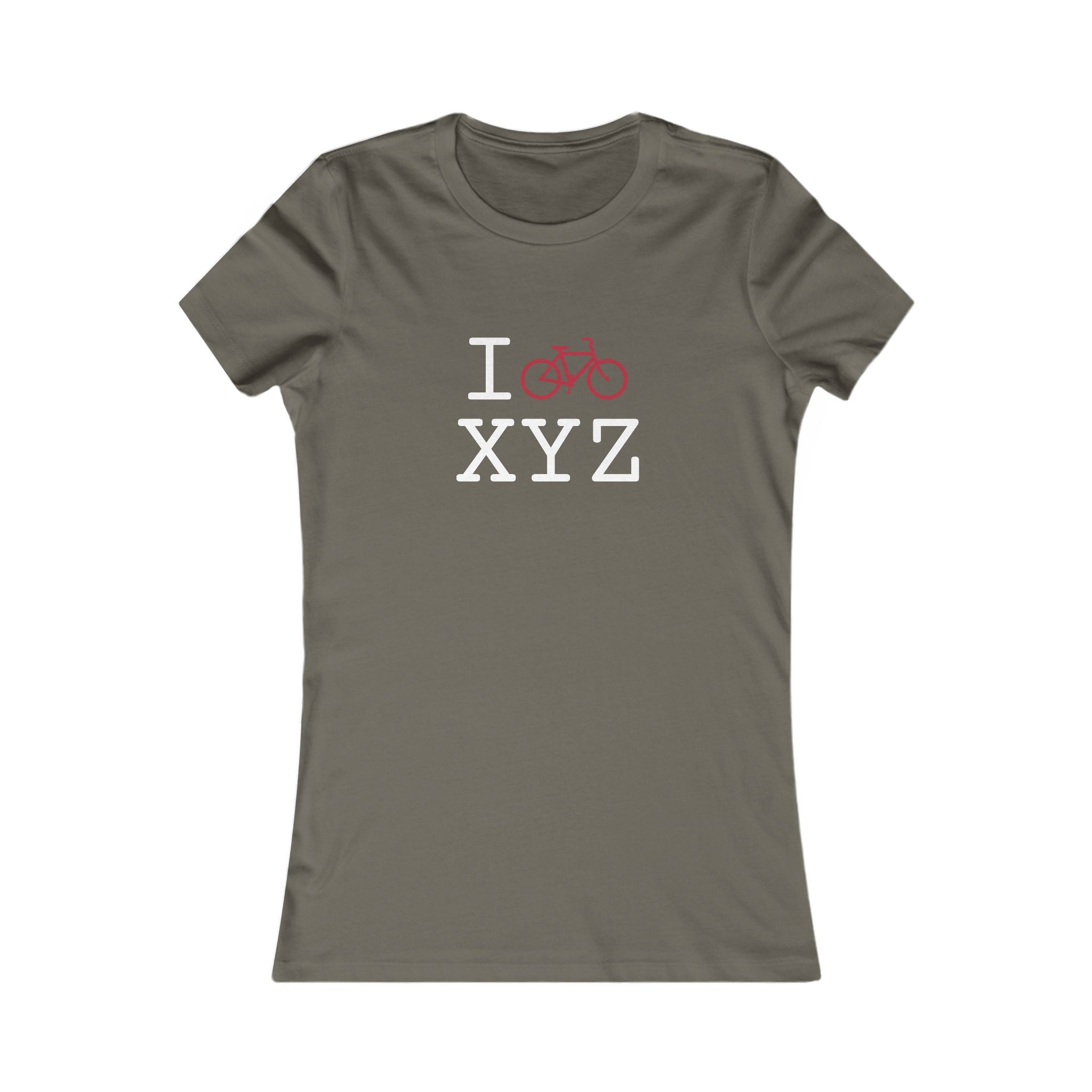 "I Bike ___" women's T, crimson bike