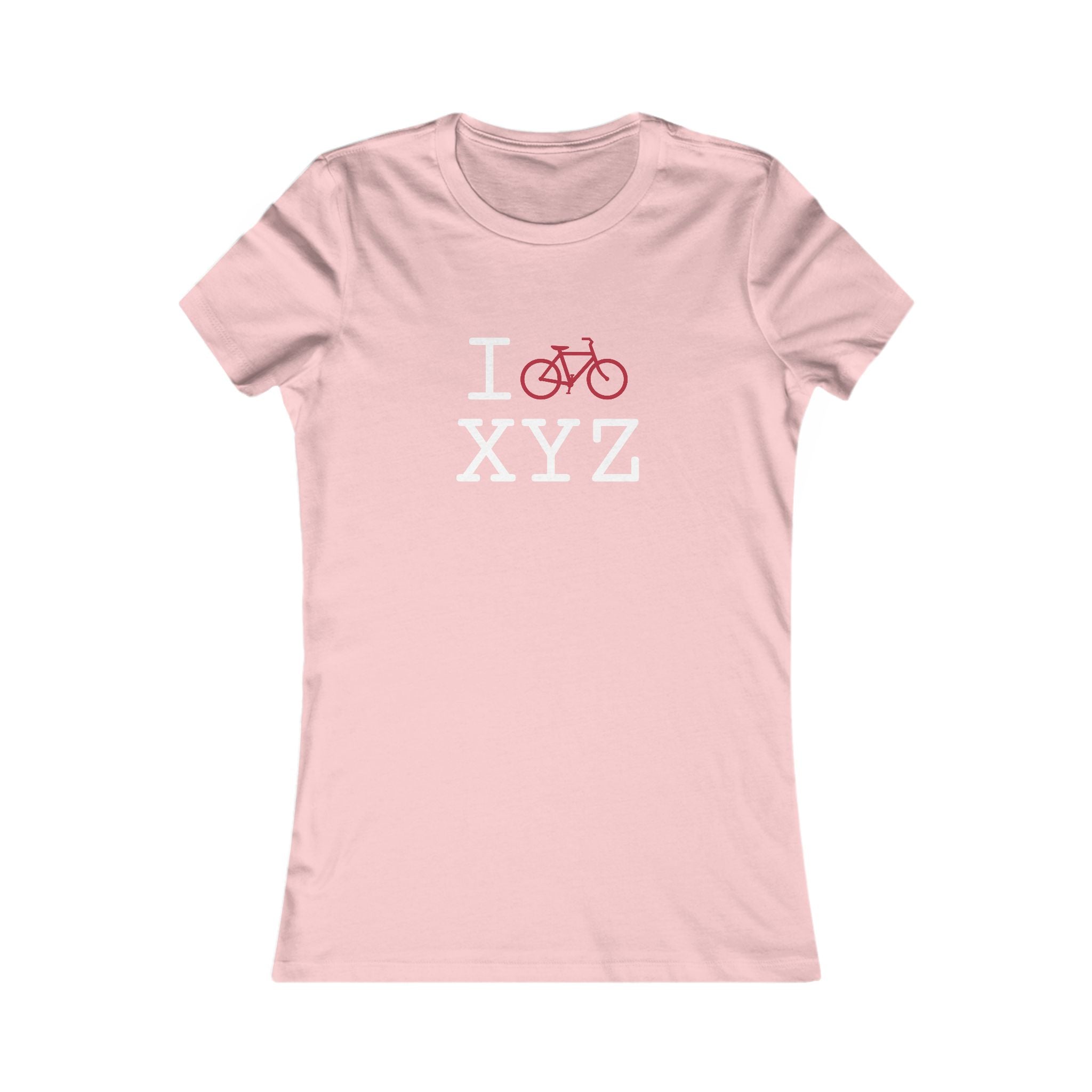 "I Bike ___" women's T, crimson bike