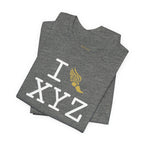 I Run unisex T, gold logo