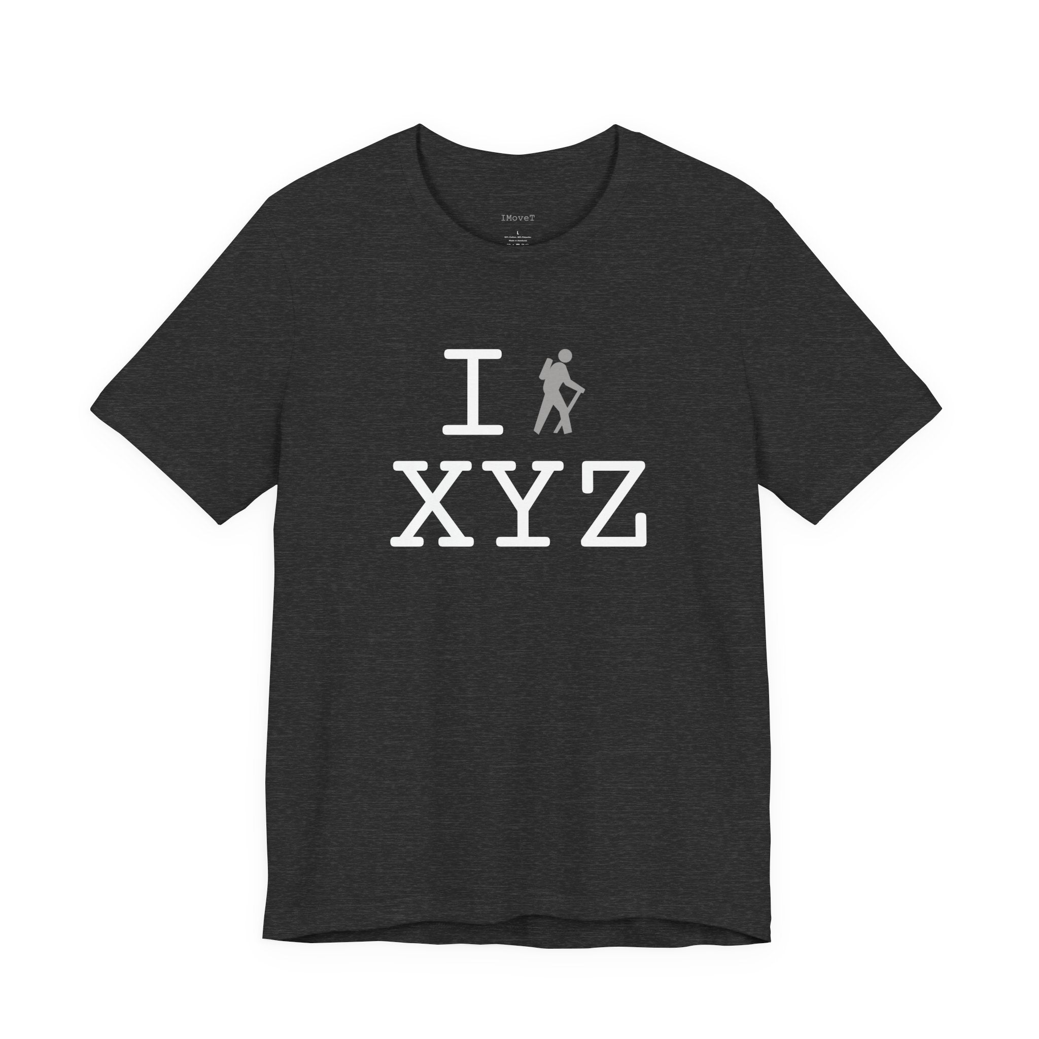 I Hike ___ unisex T, grey hiker