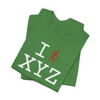 I Hike unisex T, dark orange hiker