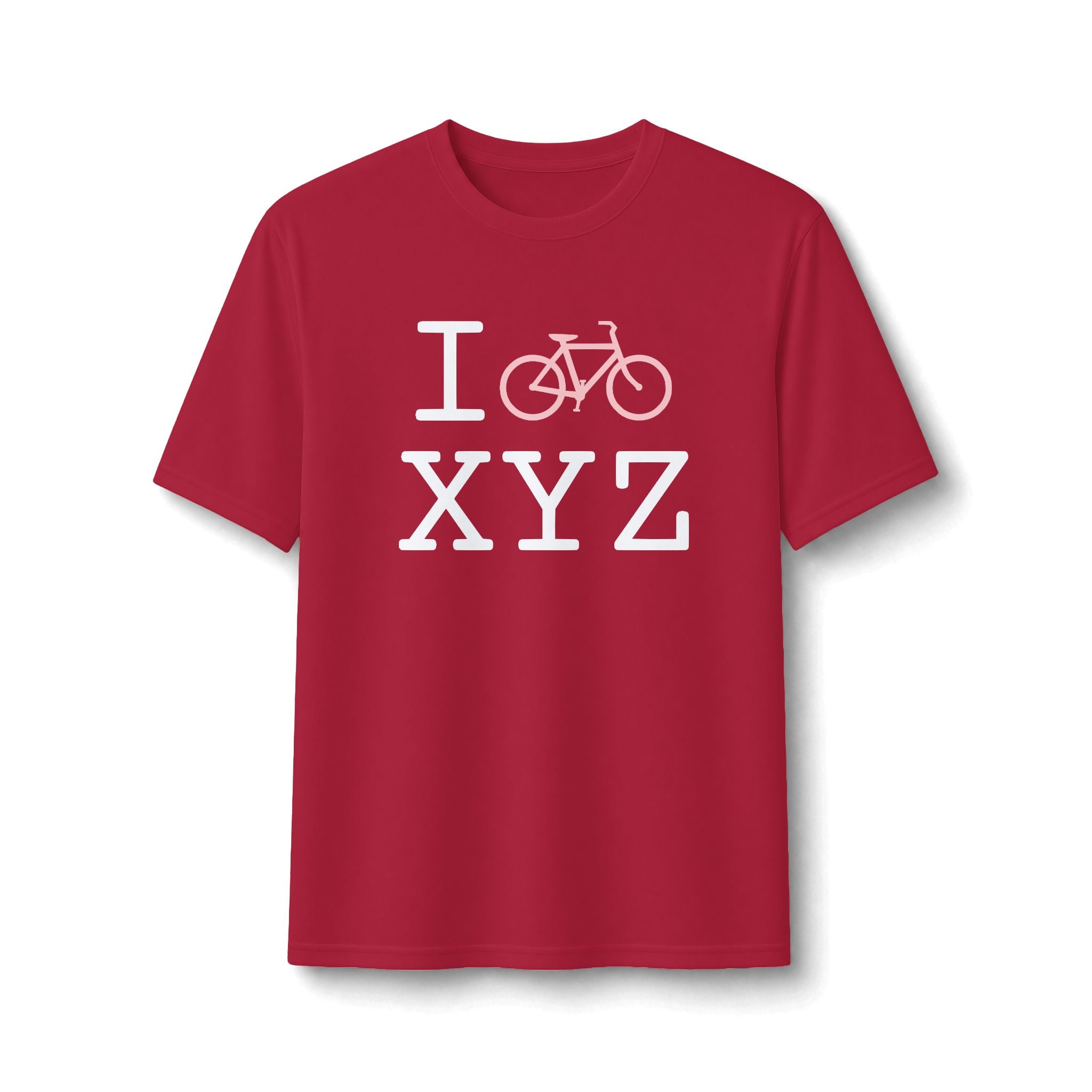 "I Bike ___" athletic T, pink bike