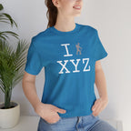I Hike unisex T, grey hiker