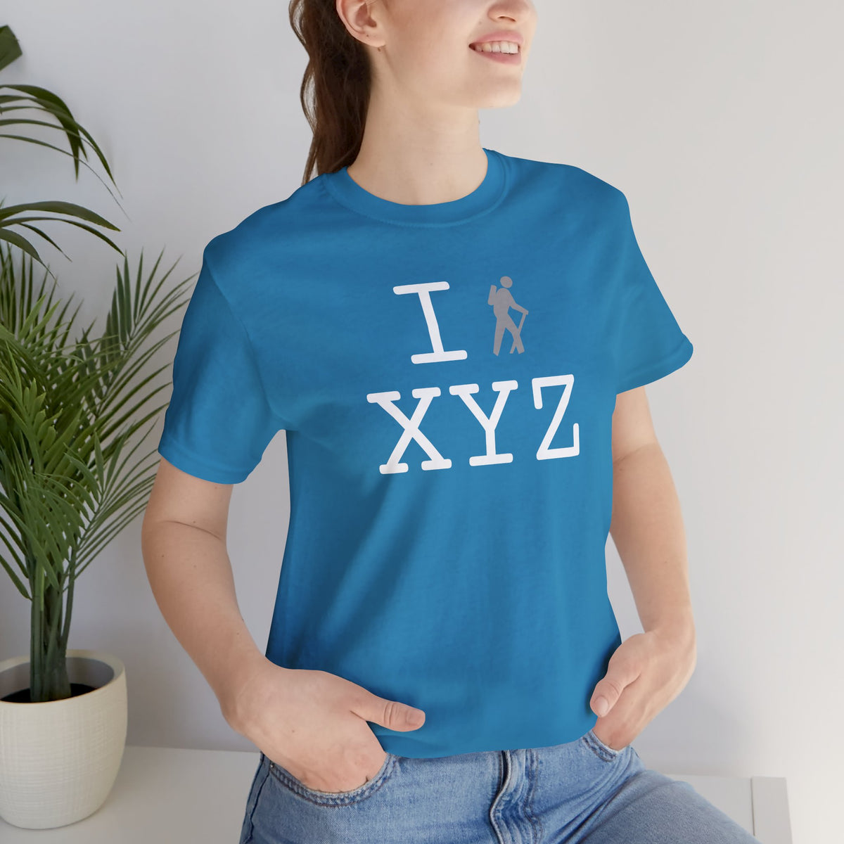 I Hike unisex T, grey hiker