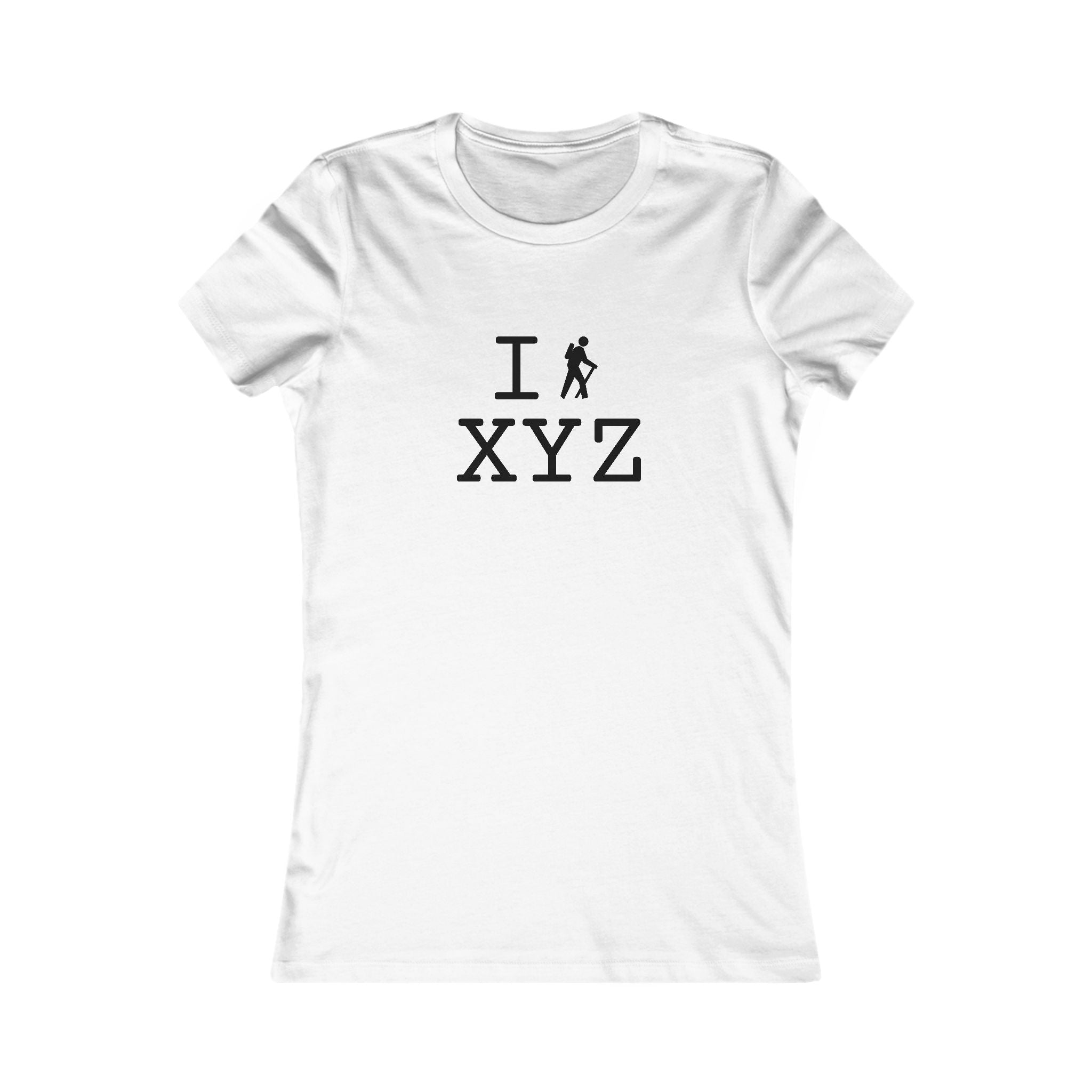 "I Hike ___" women's T, black hiker