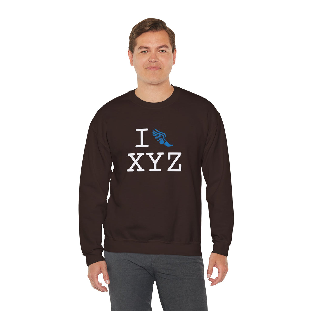 I Run sweatshirt, light blue logo
