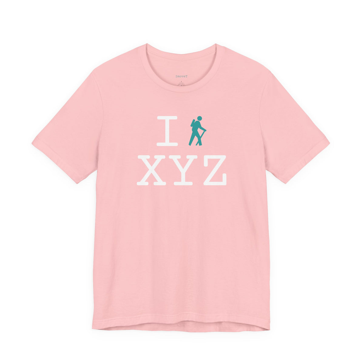 I Hike unisex T, teal hiker