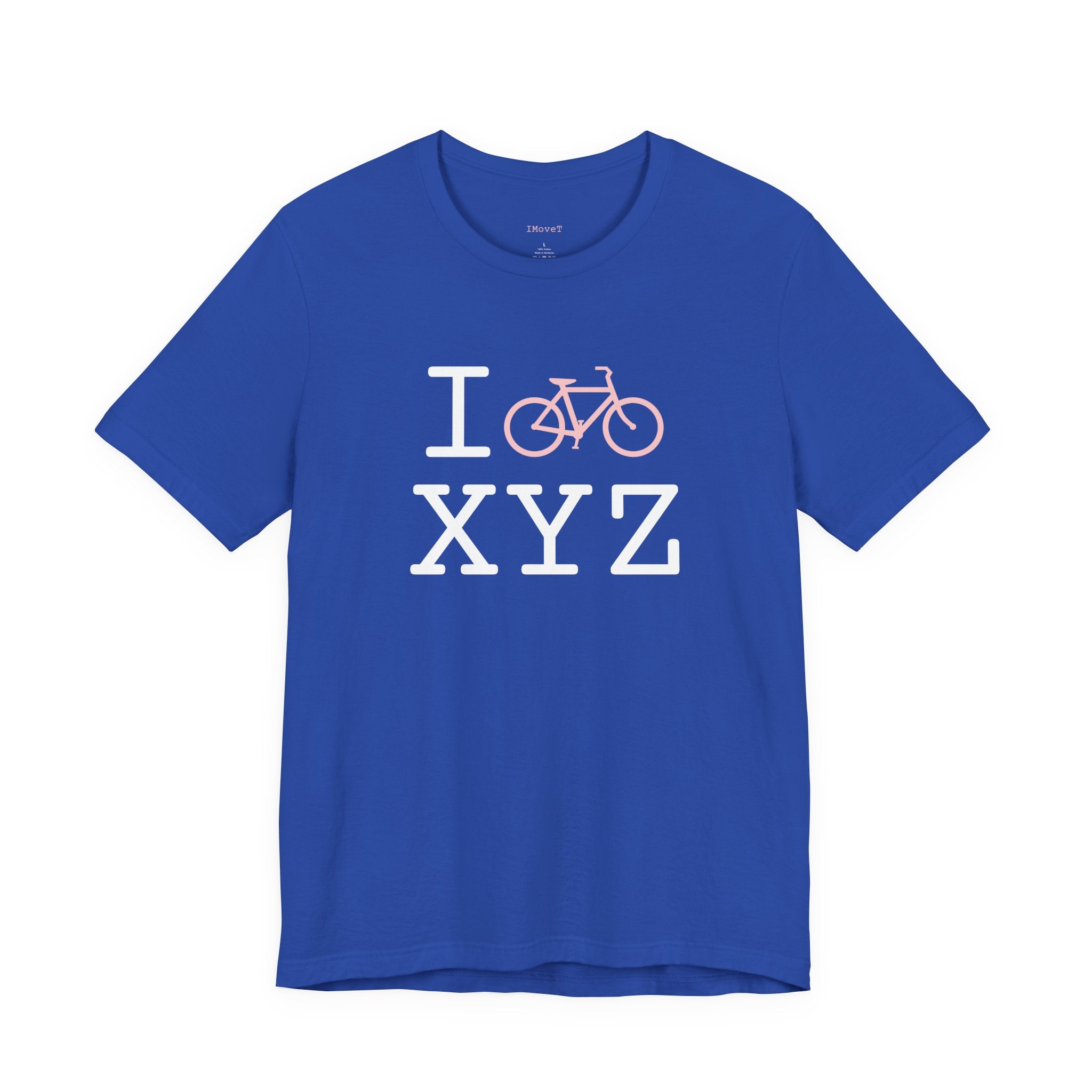 I Bike ___ unisex T, pink bike