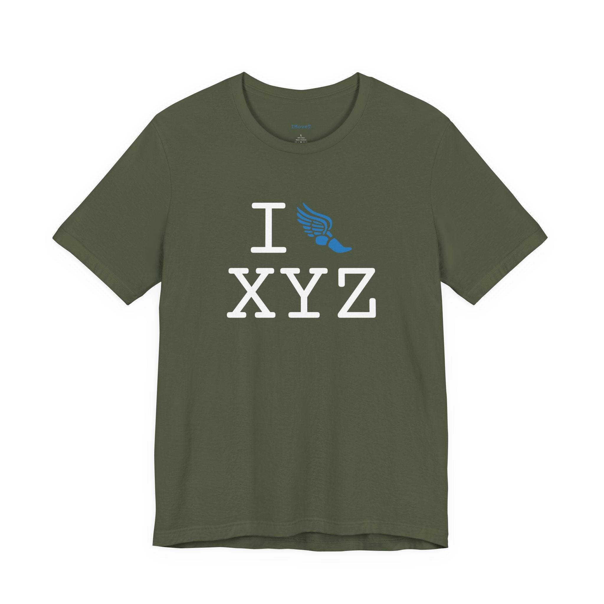 I Run ___ unisex T, light blue logo