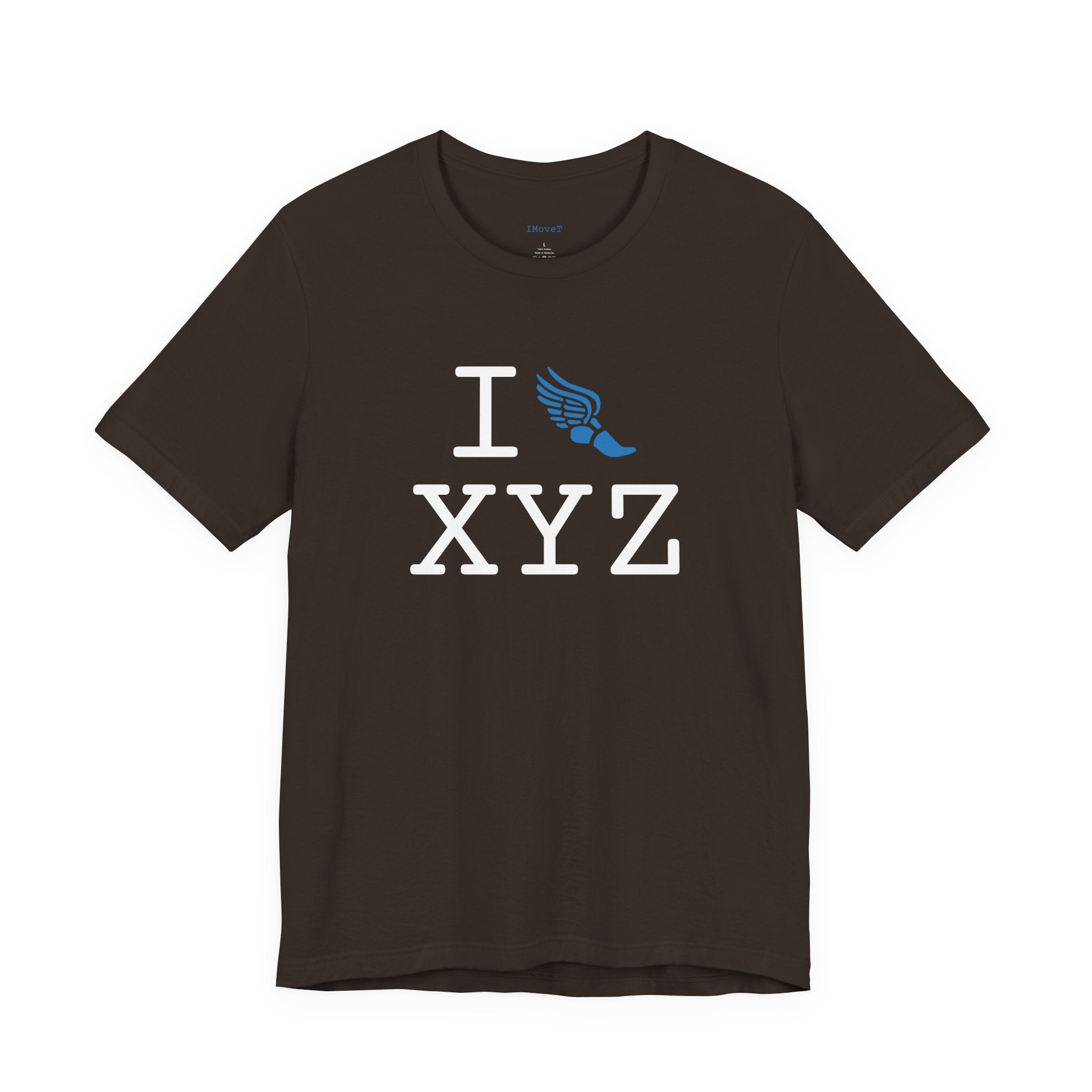 I Run ___ unisex T, light blue logo