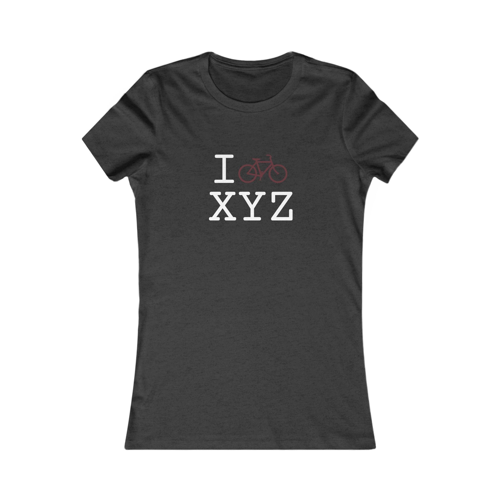 "I Bike ___" women's T, maroon bike