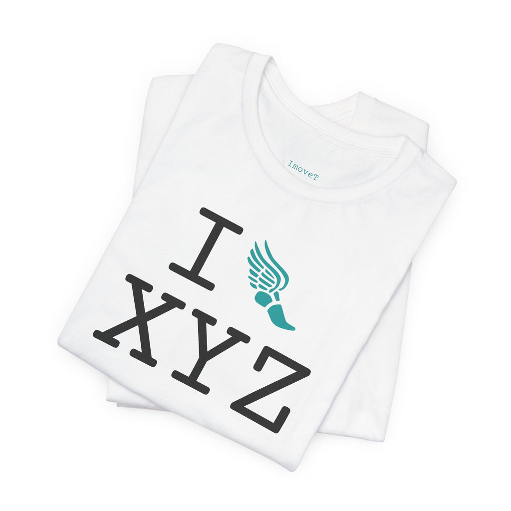 I Run unisex T, teal logo
