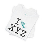 I Run unisex T, teal logo