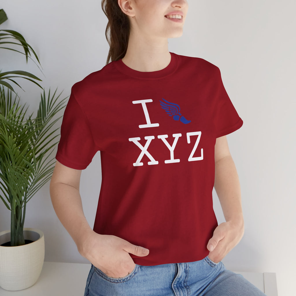 I Run unisex T, blue logo