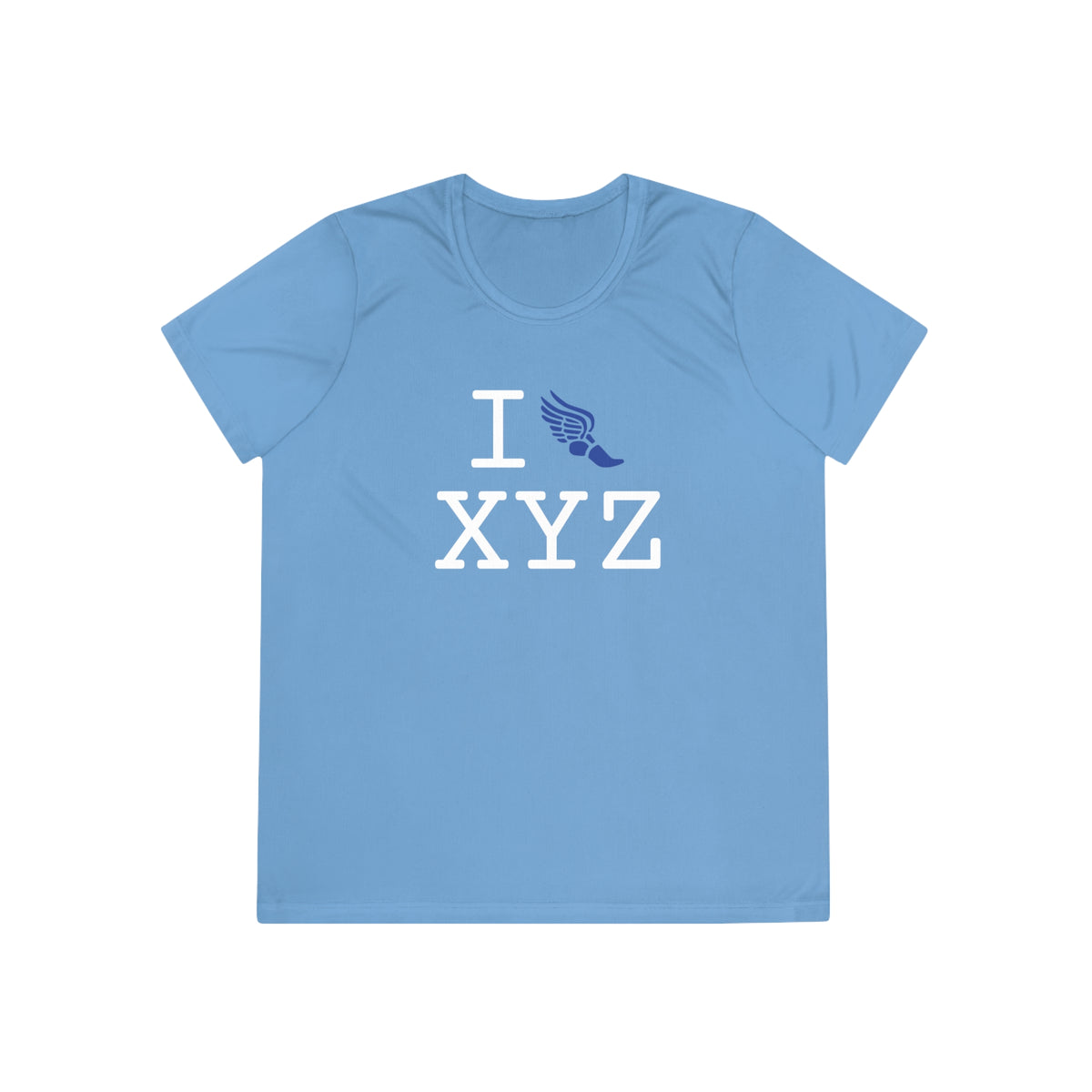 I Run women's athletic T, blue logo