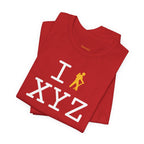 I Hike unisex T, yellow hiker