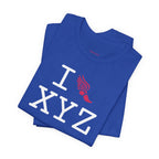 I Run unisex T, hot pink logo