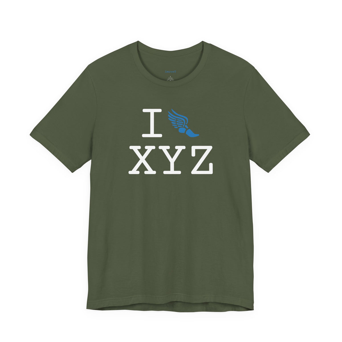 I Run unisex T, light blue logo