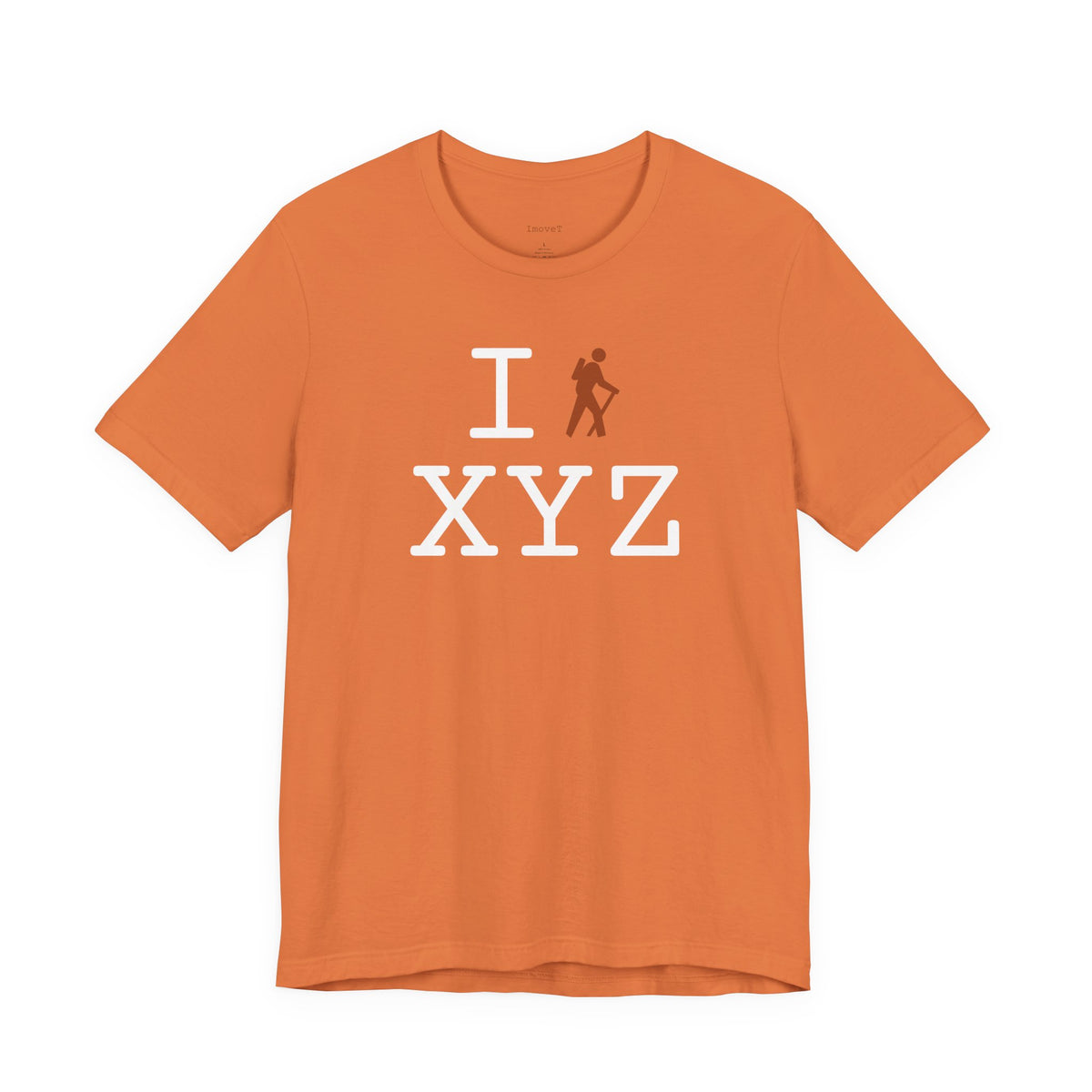 I Hike unisex T, dark orange hiker