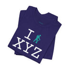 I Hike unisex T, teal hiker