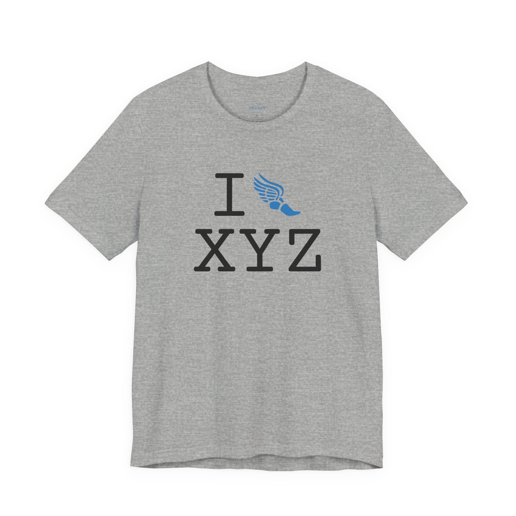 I Run ___ unisex T, light blue logo