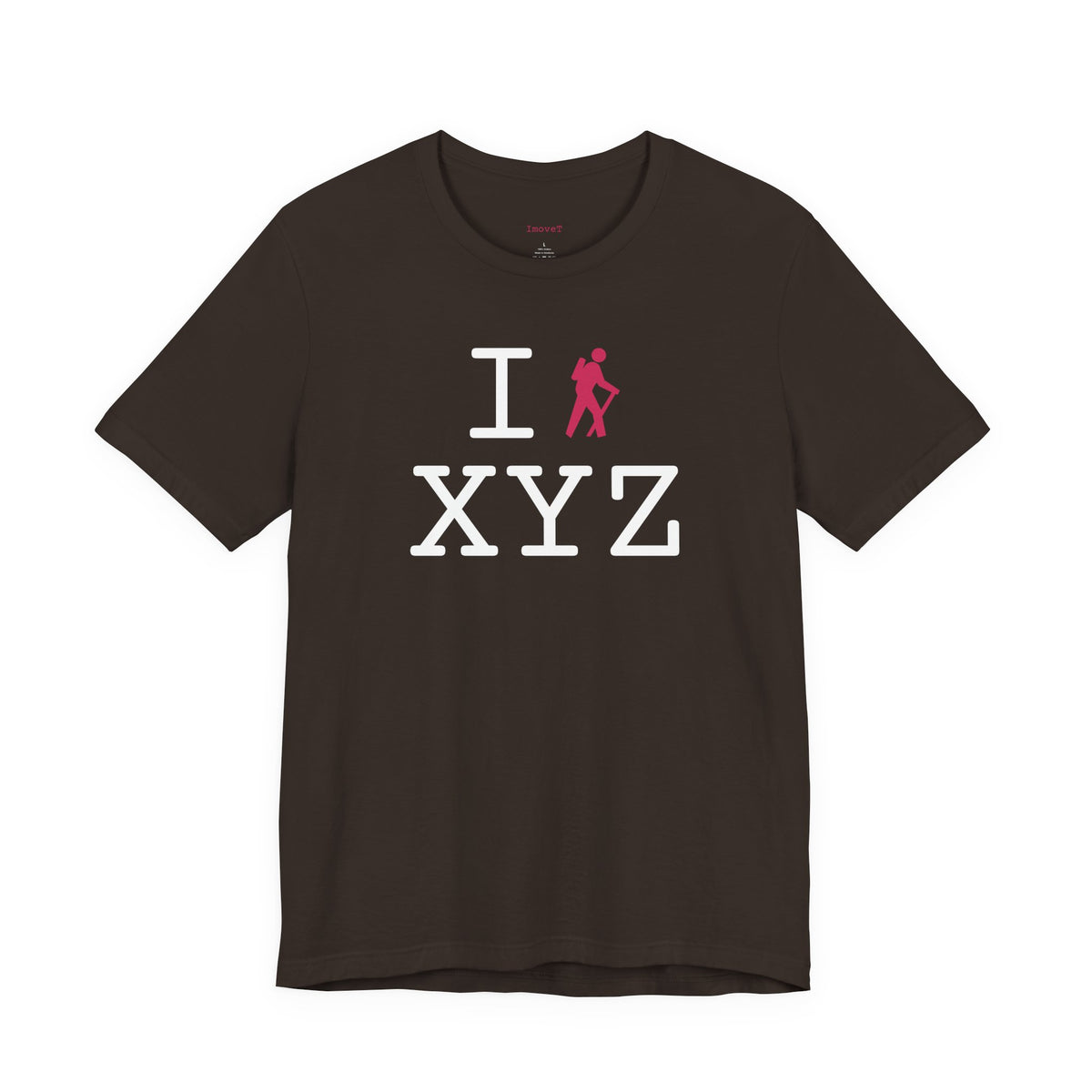 I Hike unisex T, hot pink hiker