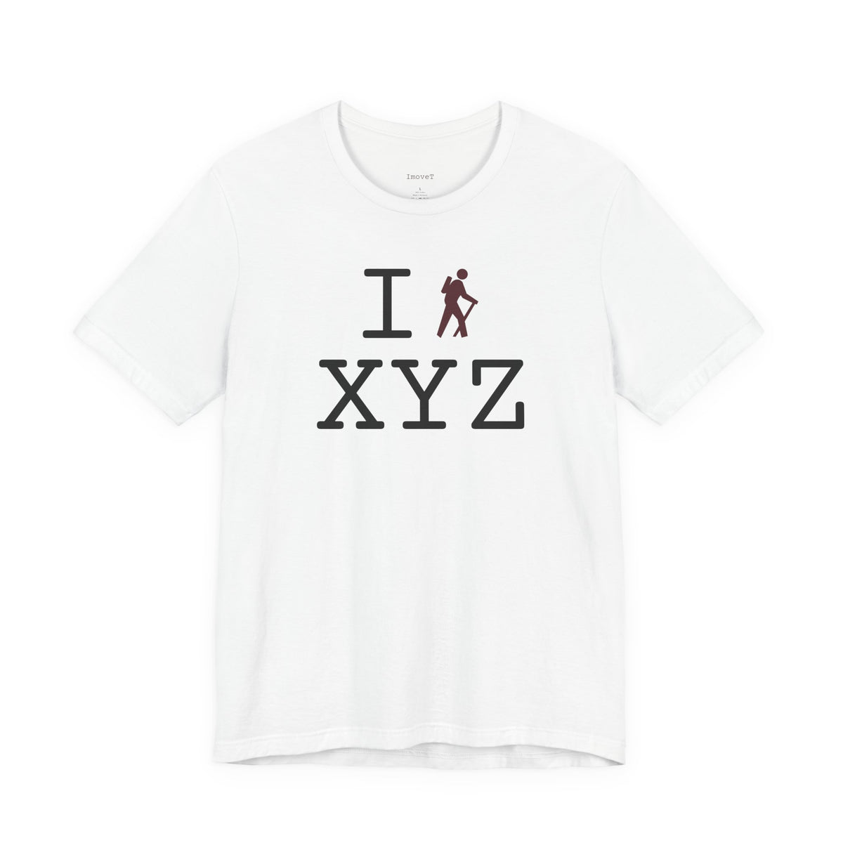 I Hike unisex T, maroon hiker
