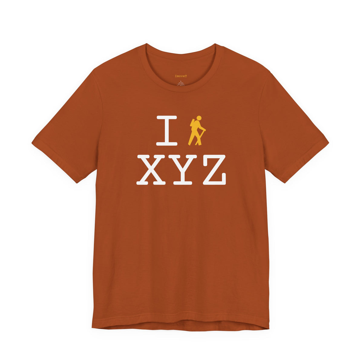 I Hike unisex T, yellow hiker