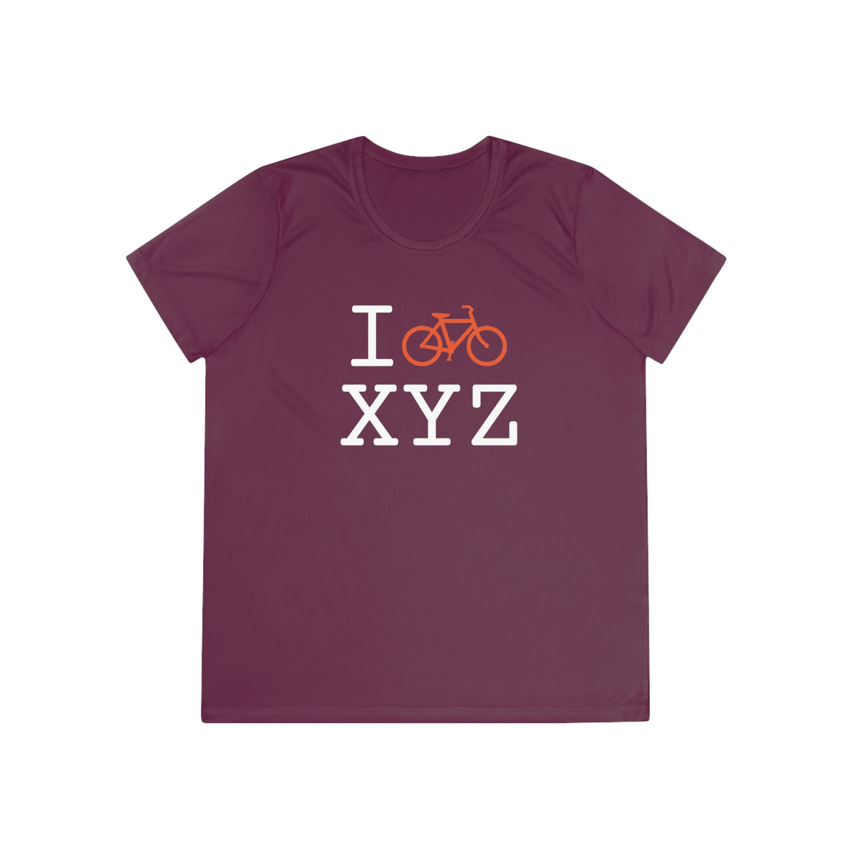 I Bike women's athletic T, orange bike