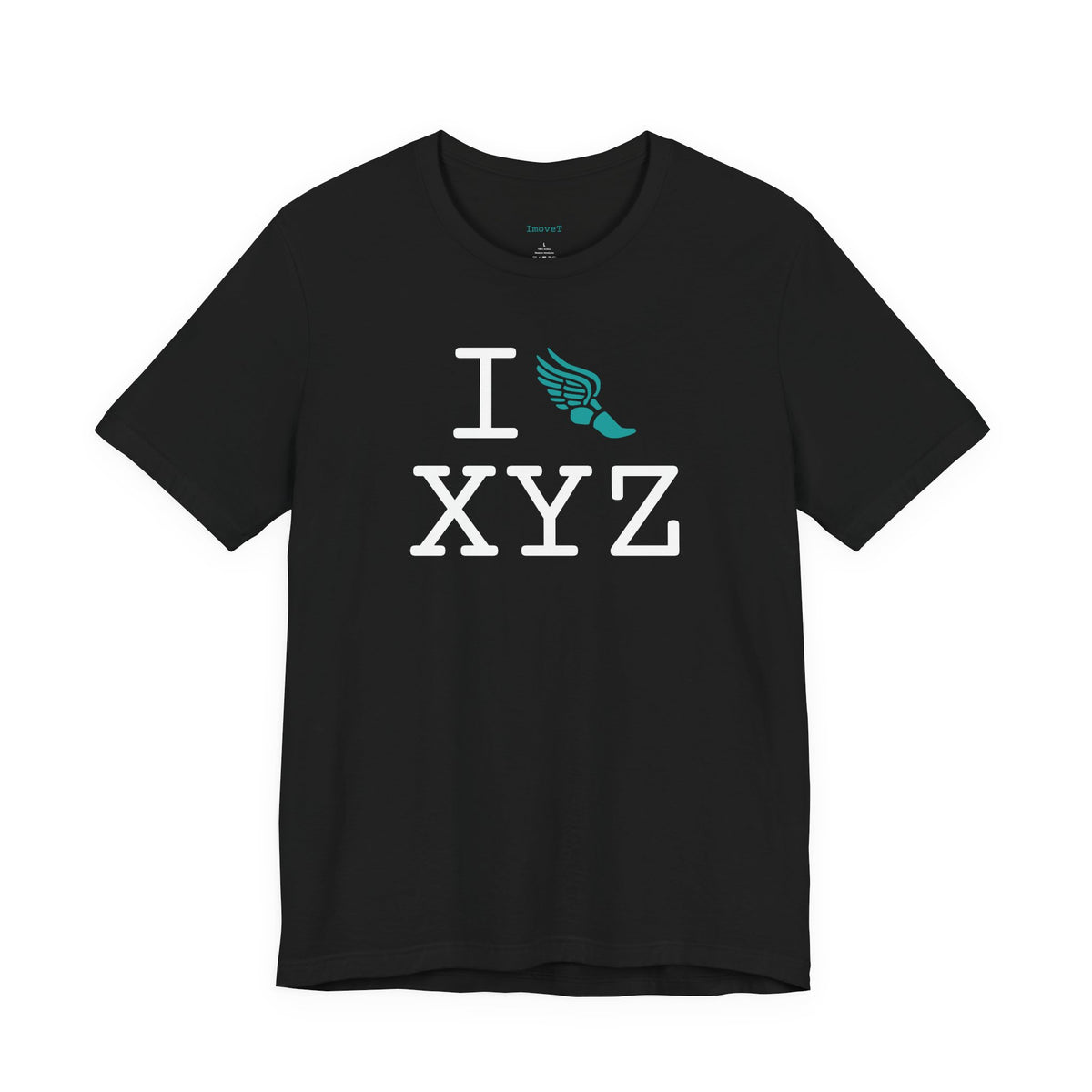 I Run unisex T, teal logo
