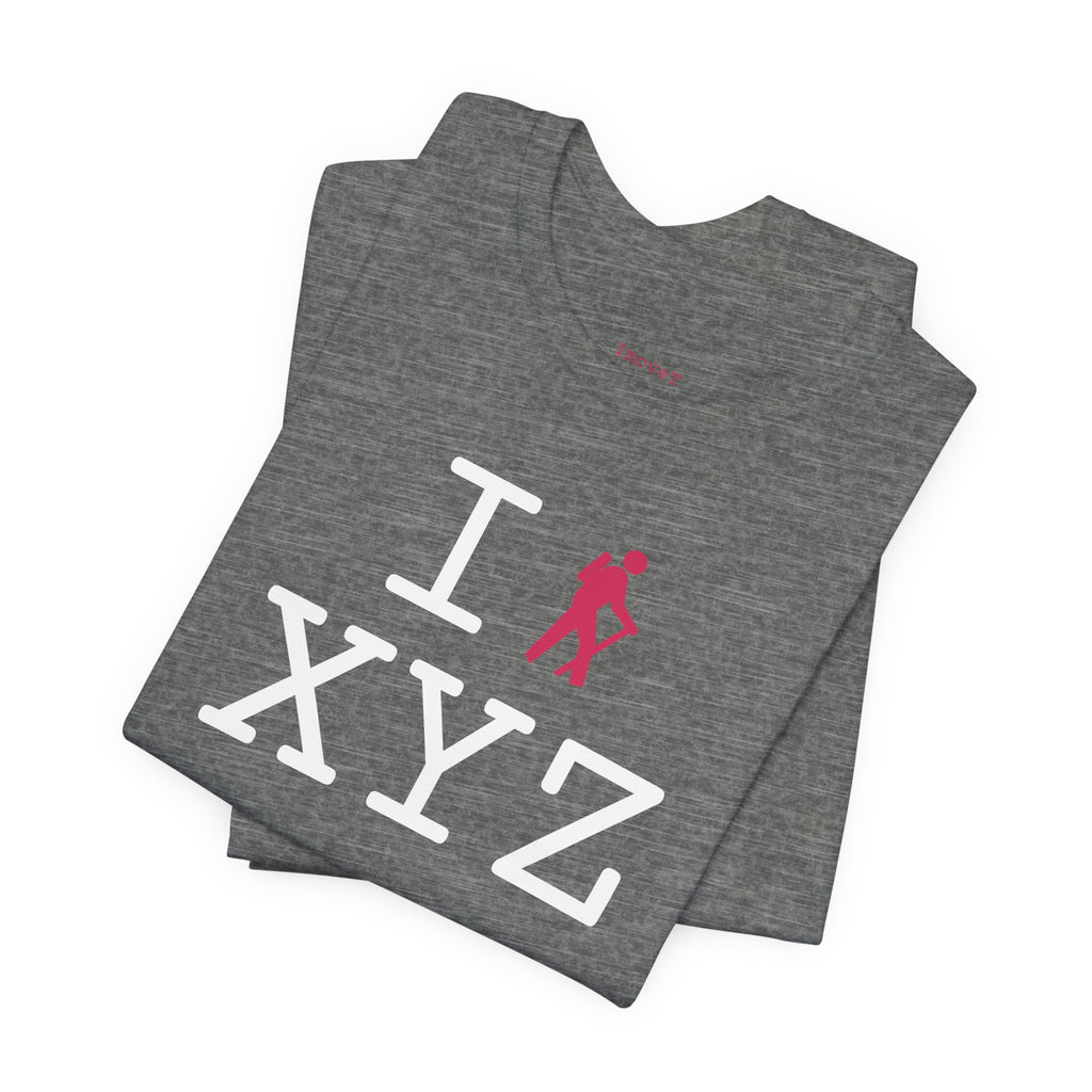I Hike unisex T, hot pink hiker