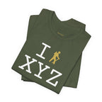 I Hike unisex T, gold hiker