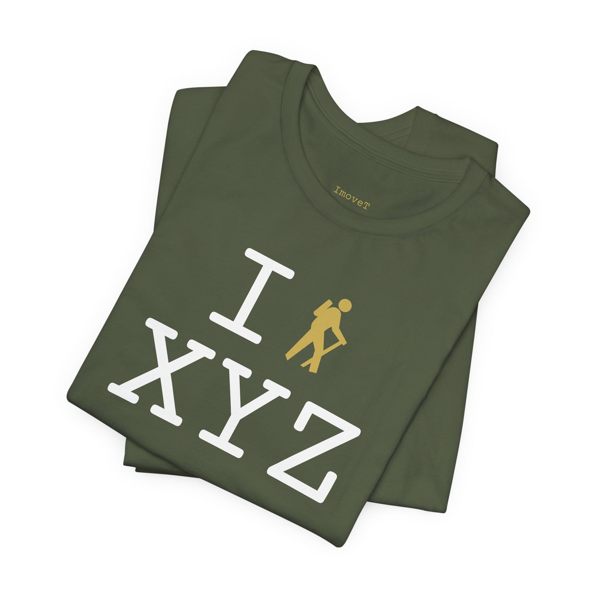 I Hike unisex T, gold hiker