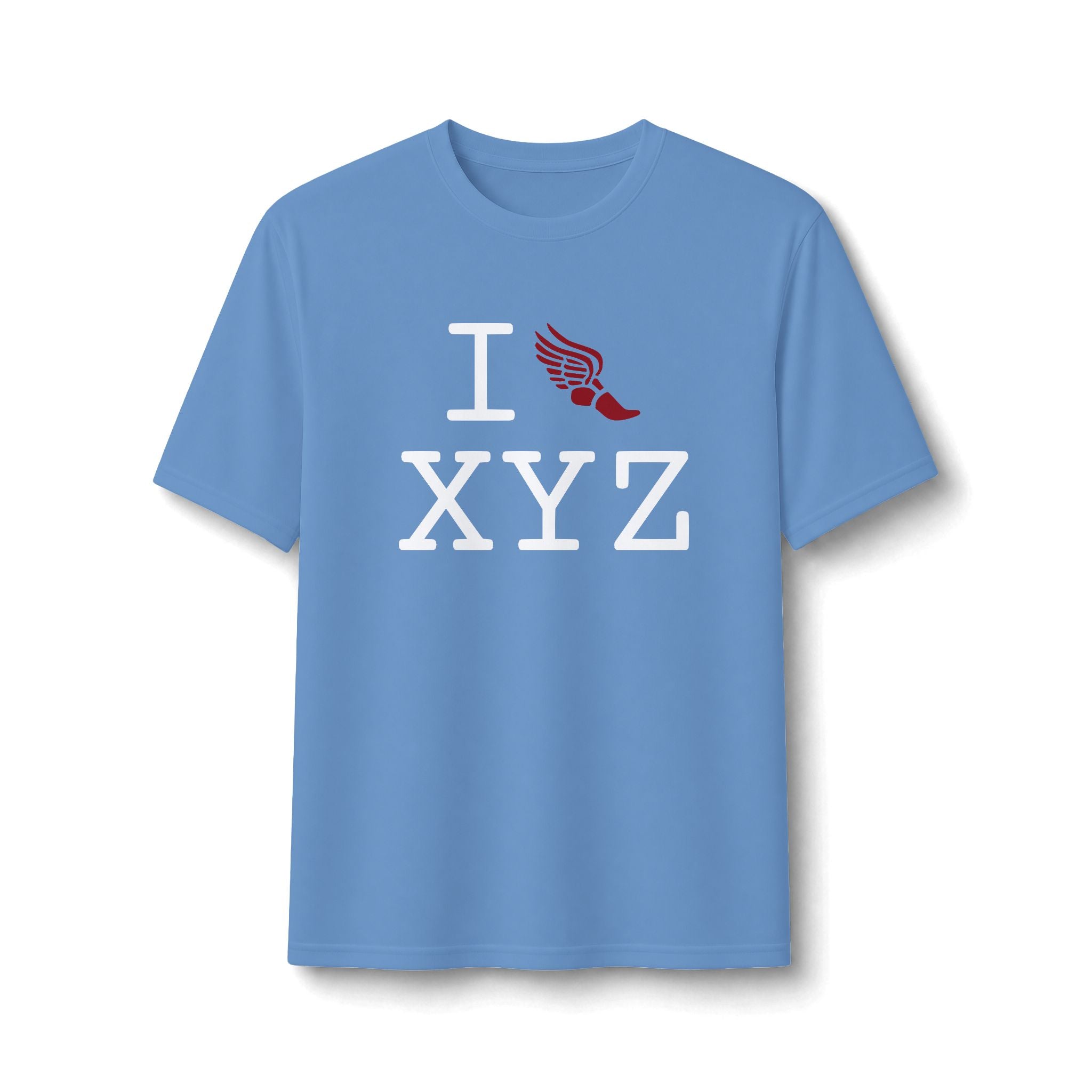 I Run ___ athletic T, crimson logo