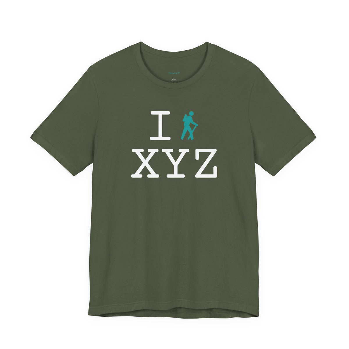 I Hike unisex T, teal hiker