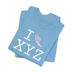 I Run unisex T, pink logo