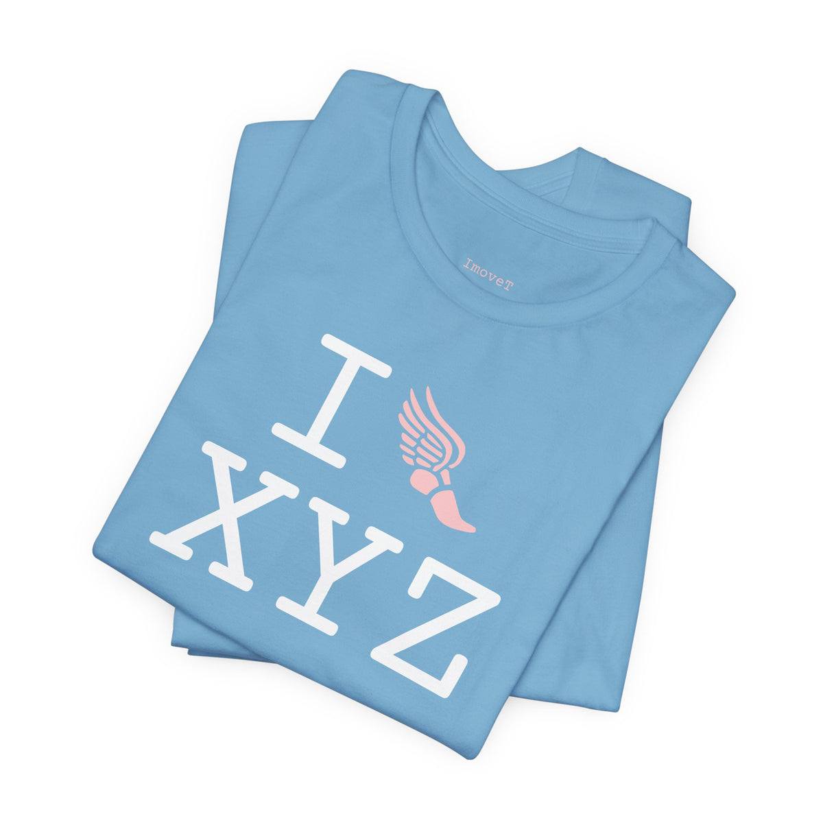 I Run unisex T, pink logo