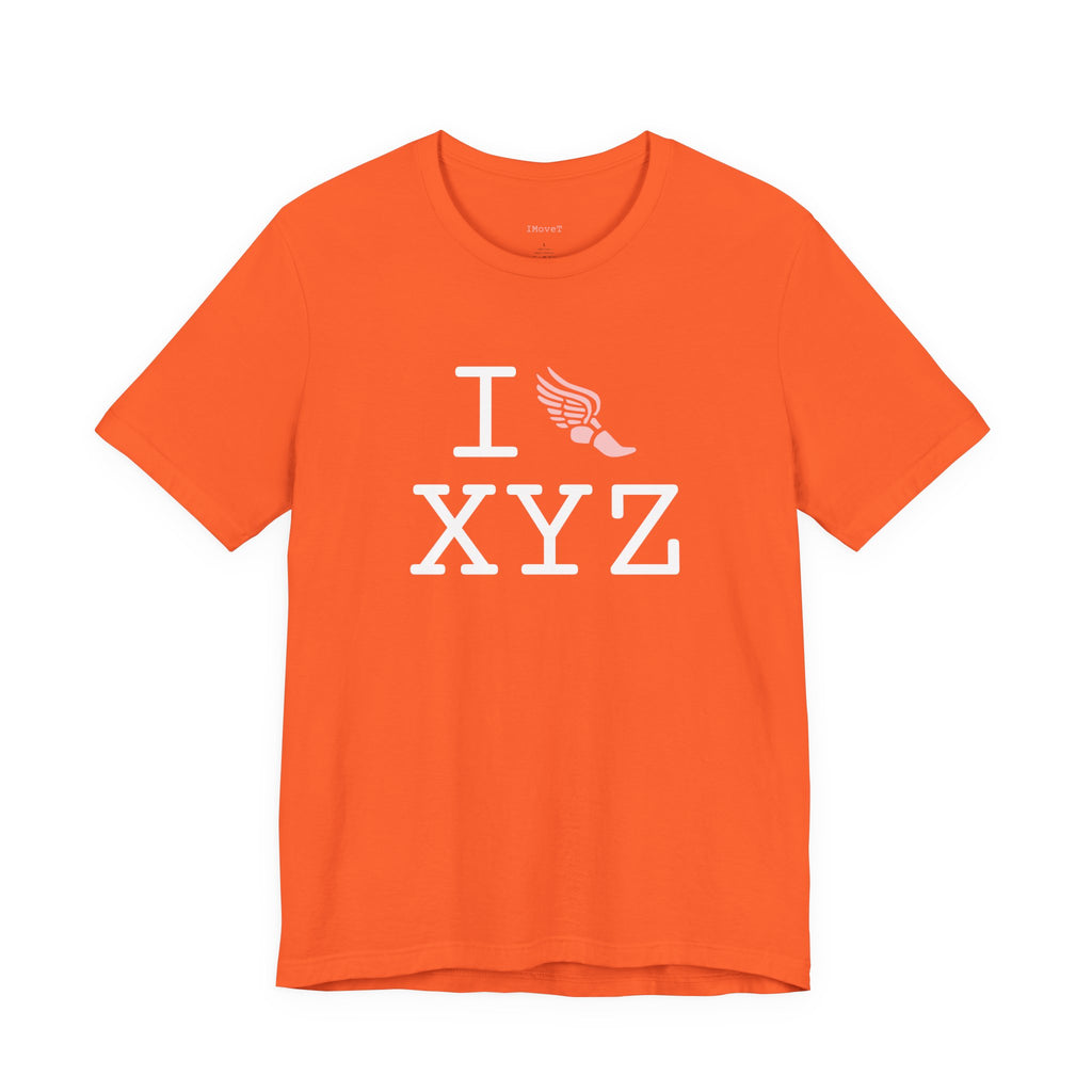 I Run ___ unisex T, pink logo