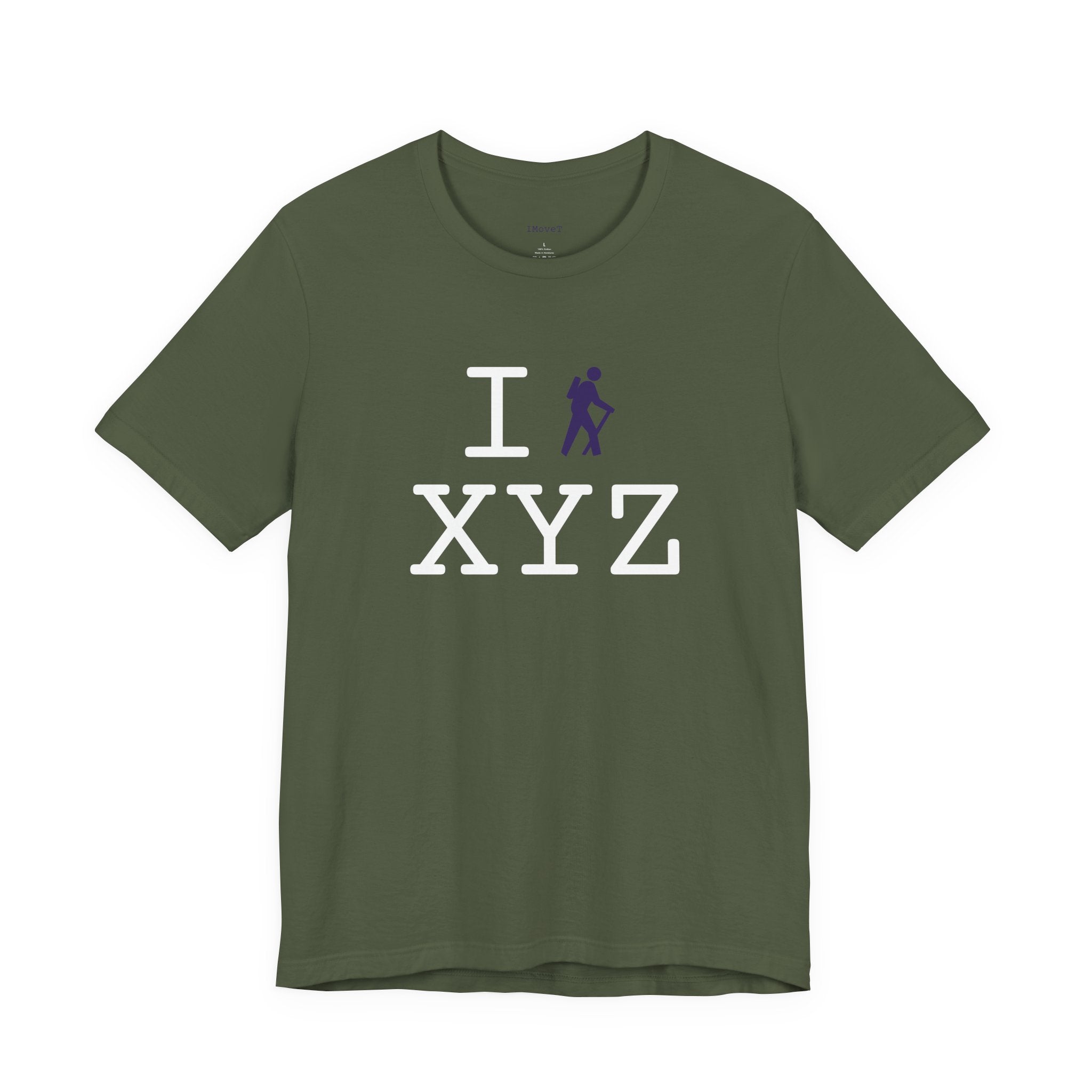 I Hike ___ unisex T, purple hiker