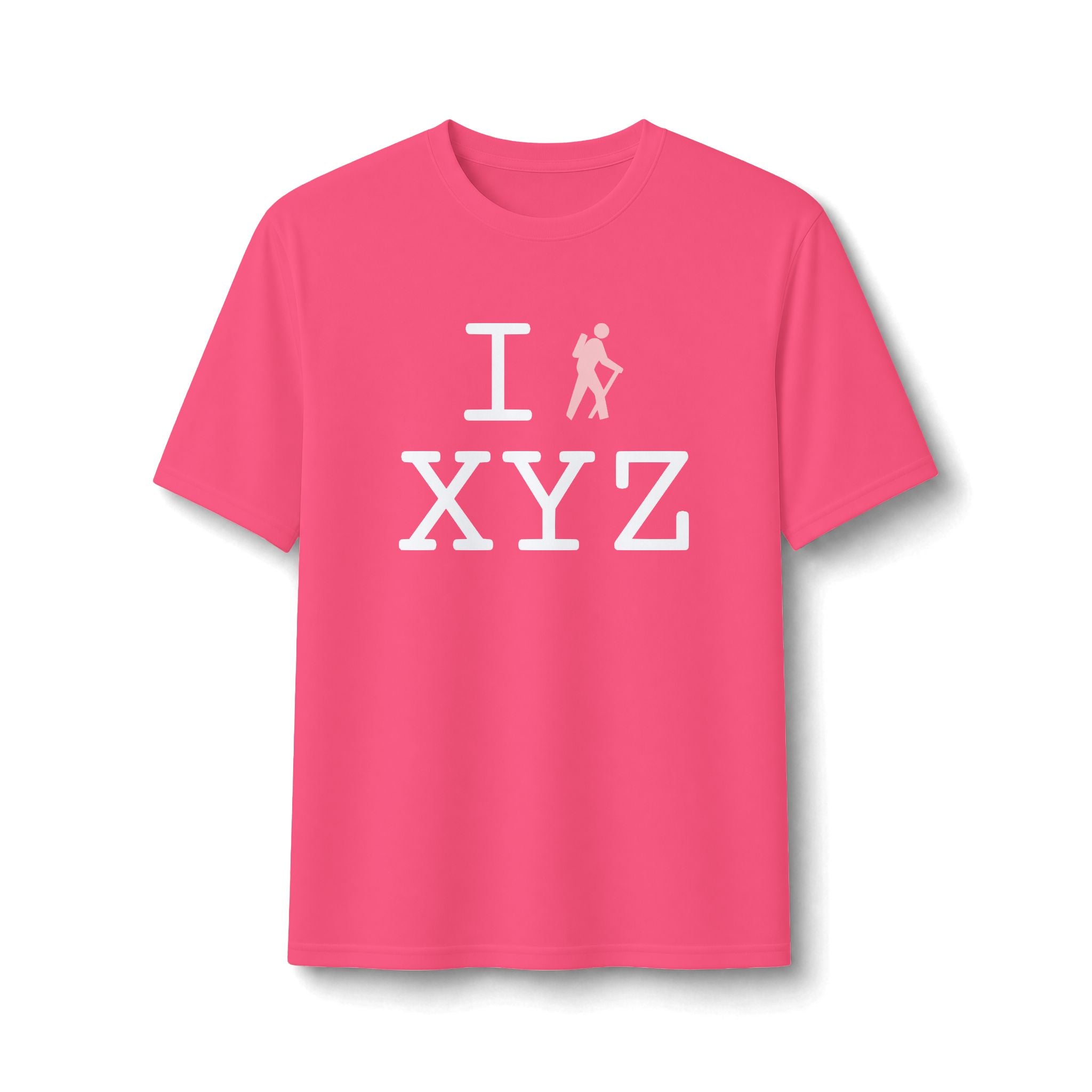 "I Hike ___" athletic T, pink hiker