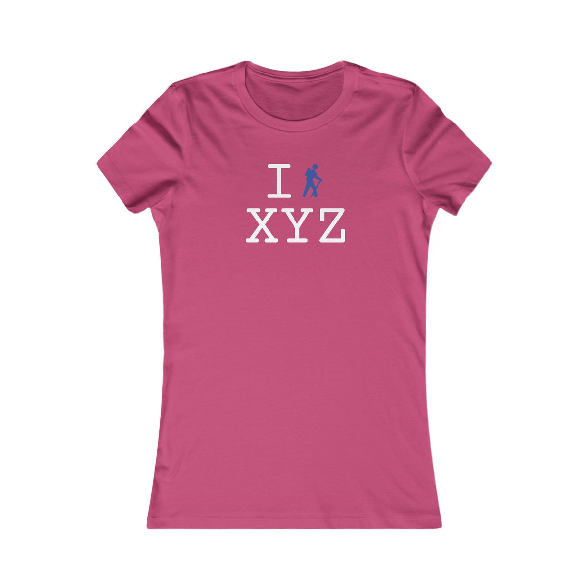I Hike women's T, blue hiker