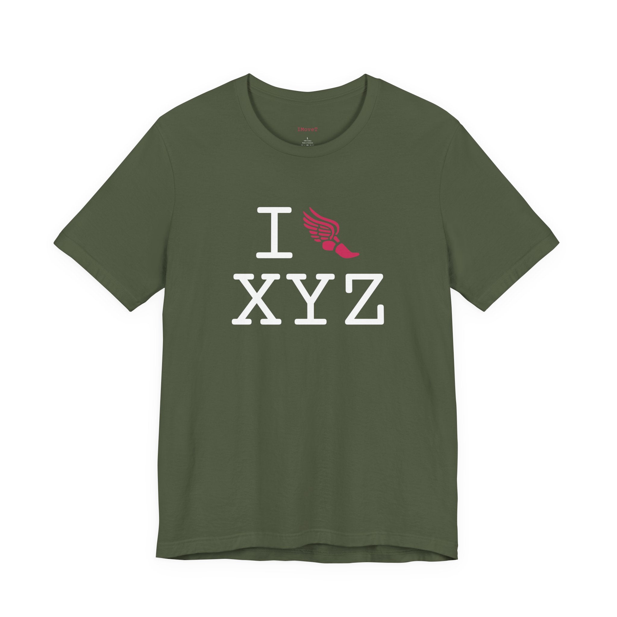 I Run ___ unisex T, hot pink logo
