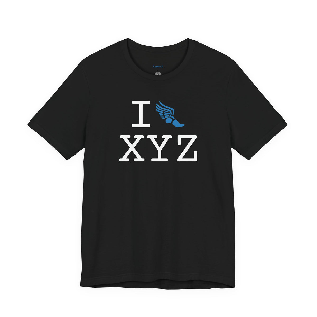 I Run unisex T, light blue logo